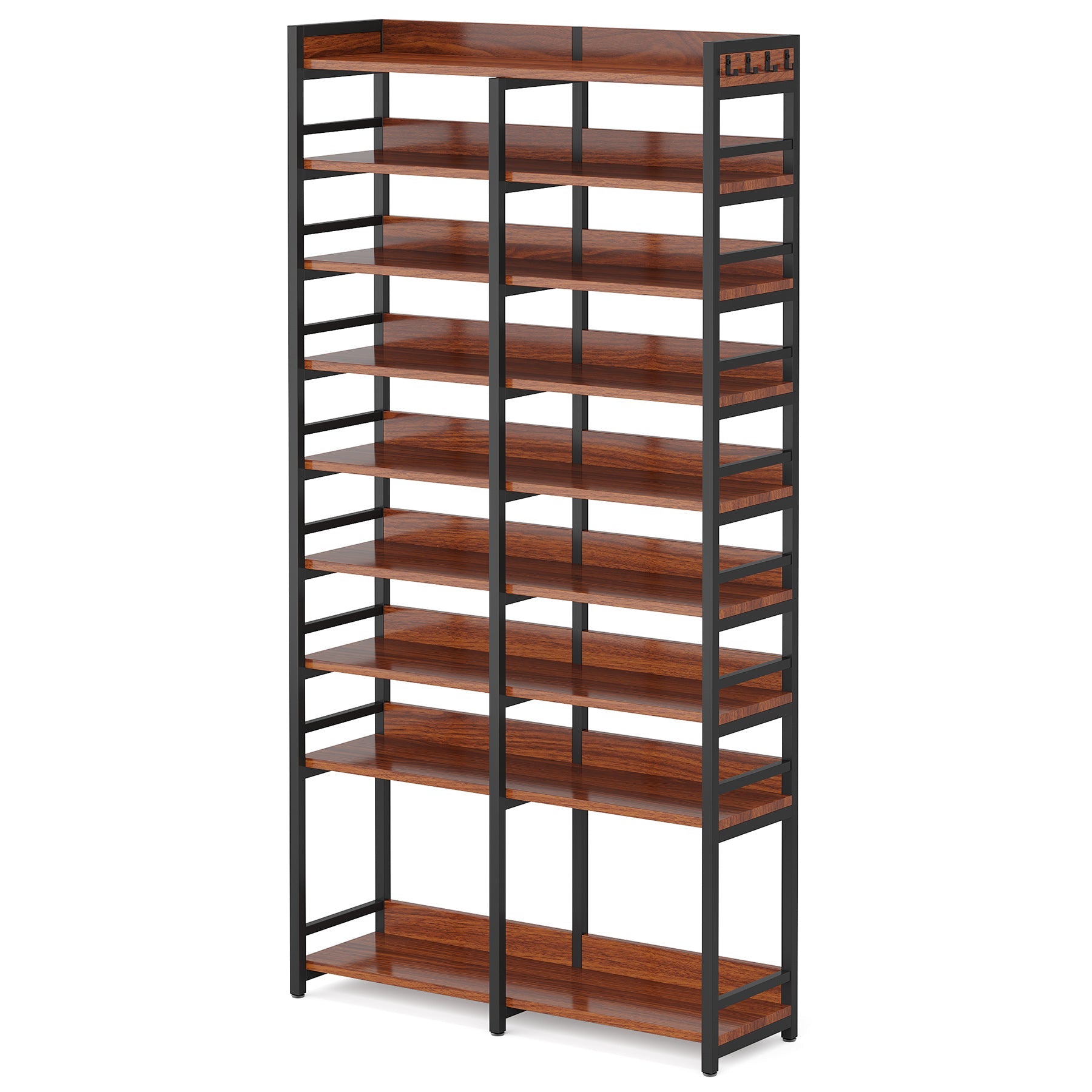 9-Tier Shoe Rack, 36 Pairs Shoe Storage Shelf with Side Hooks