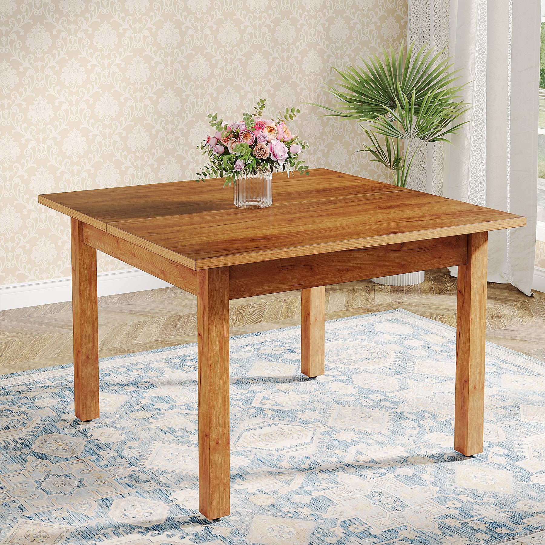 39.4'' Square Dining Table Kitchen Table with Solid Wood Legs for 4