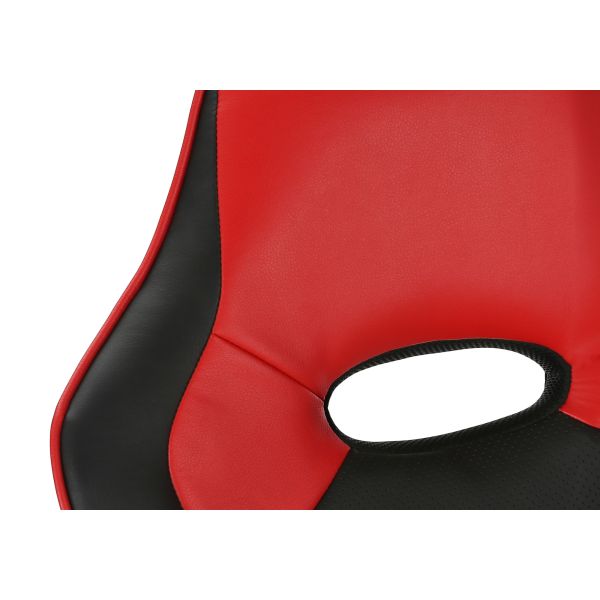 Office Chair， Gaming， Adjustable Height， Swivel， Ergonomic， Armrests， Computer Desk， Work， Black And Red Leather Look， Black Metal， Contemporary， Modern