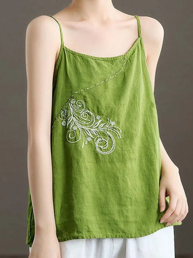 Women's Linen Embroidered Loose Sling Top