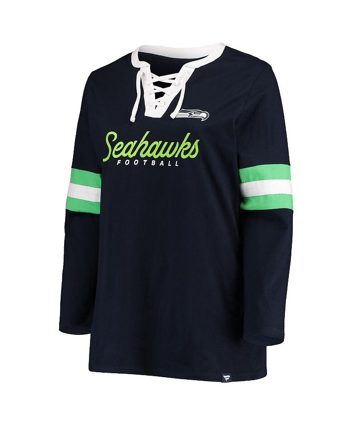 Women's College Navy Seattle Seahawks Plus Size Script Lace-Up Long Sleeve T-shirt