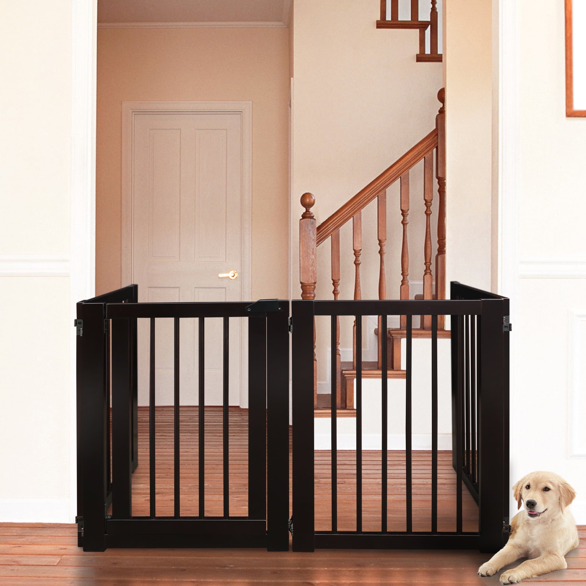Casual Home Configurable Freestanding Pet Gate with Walk Through Door - Espresso