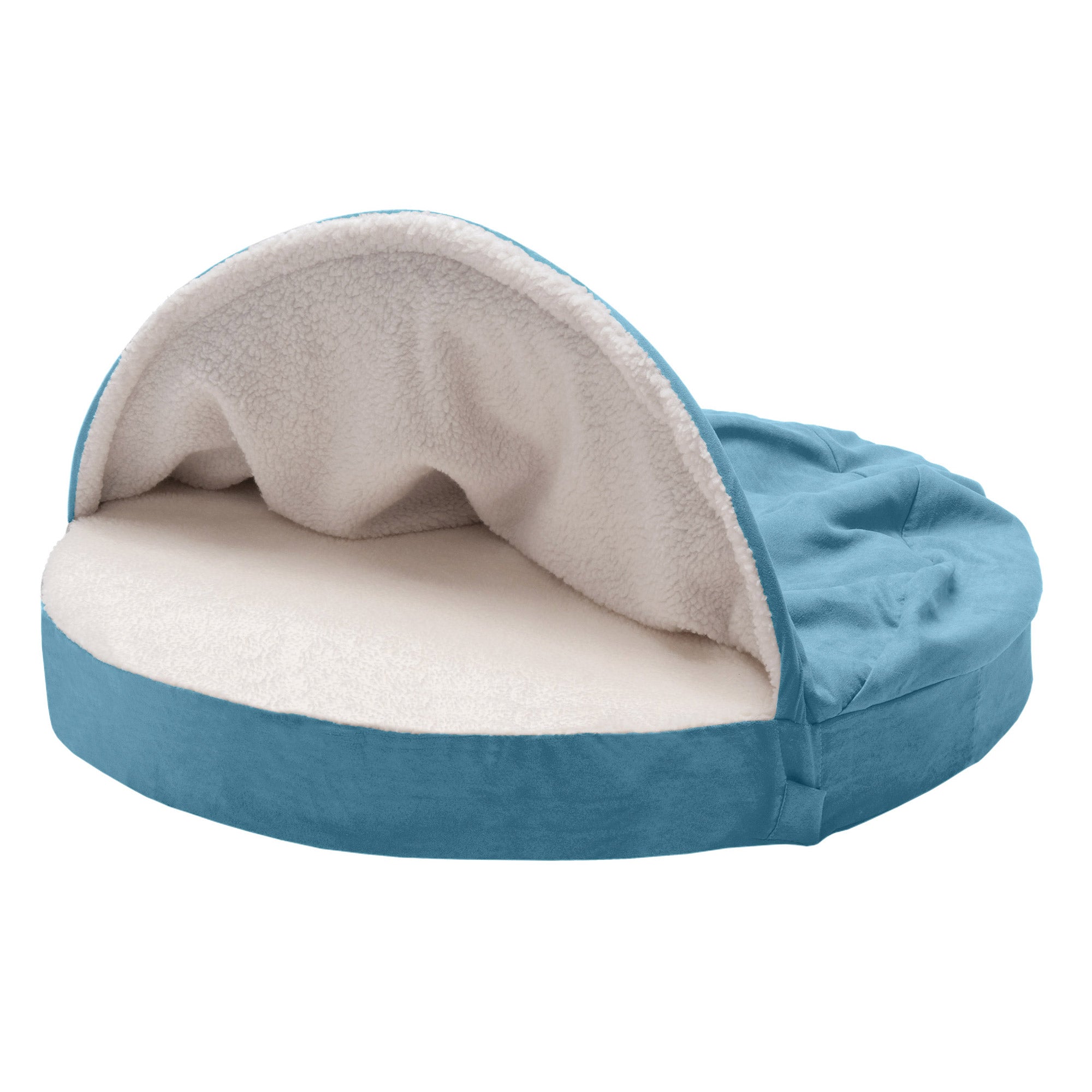 FurHaven | Cooling Gel Faux Sheepskin Snuggery Pet Bed for Dogs and Cats， Blue， 35-Inch