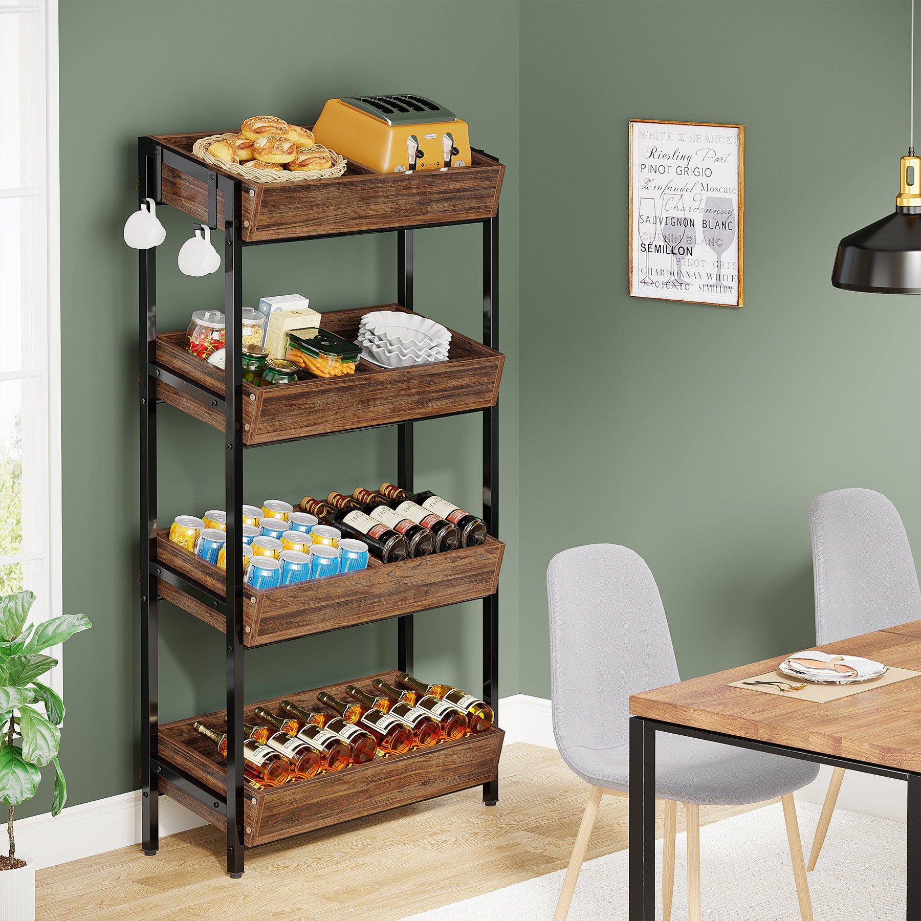 Wood Fruit Vegetable Storage Rack Stand, 4-Tier Storage Organizer