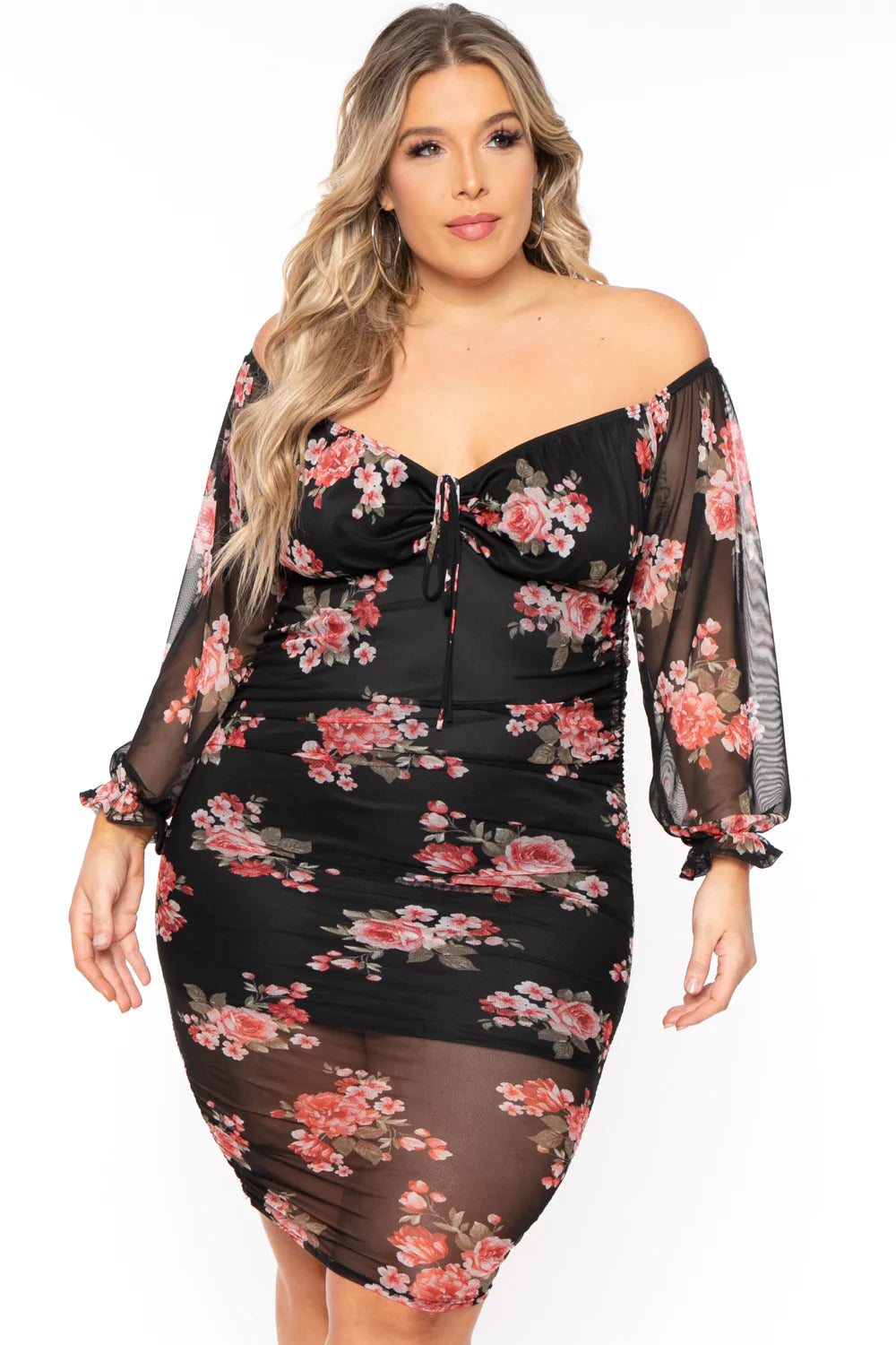 Plus Size Rosie Garden Mesh Bodycon Dress - Black