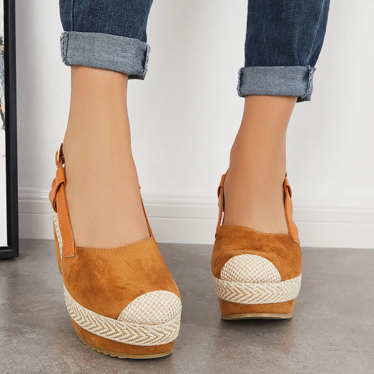 Closed Toe Espadrille Heel Wedges Platform Ankle Strap Sandals