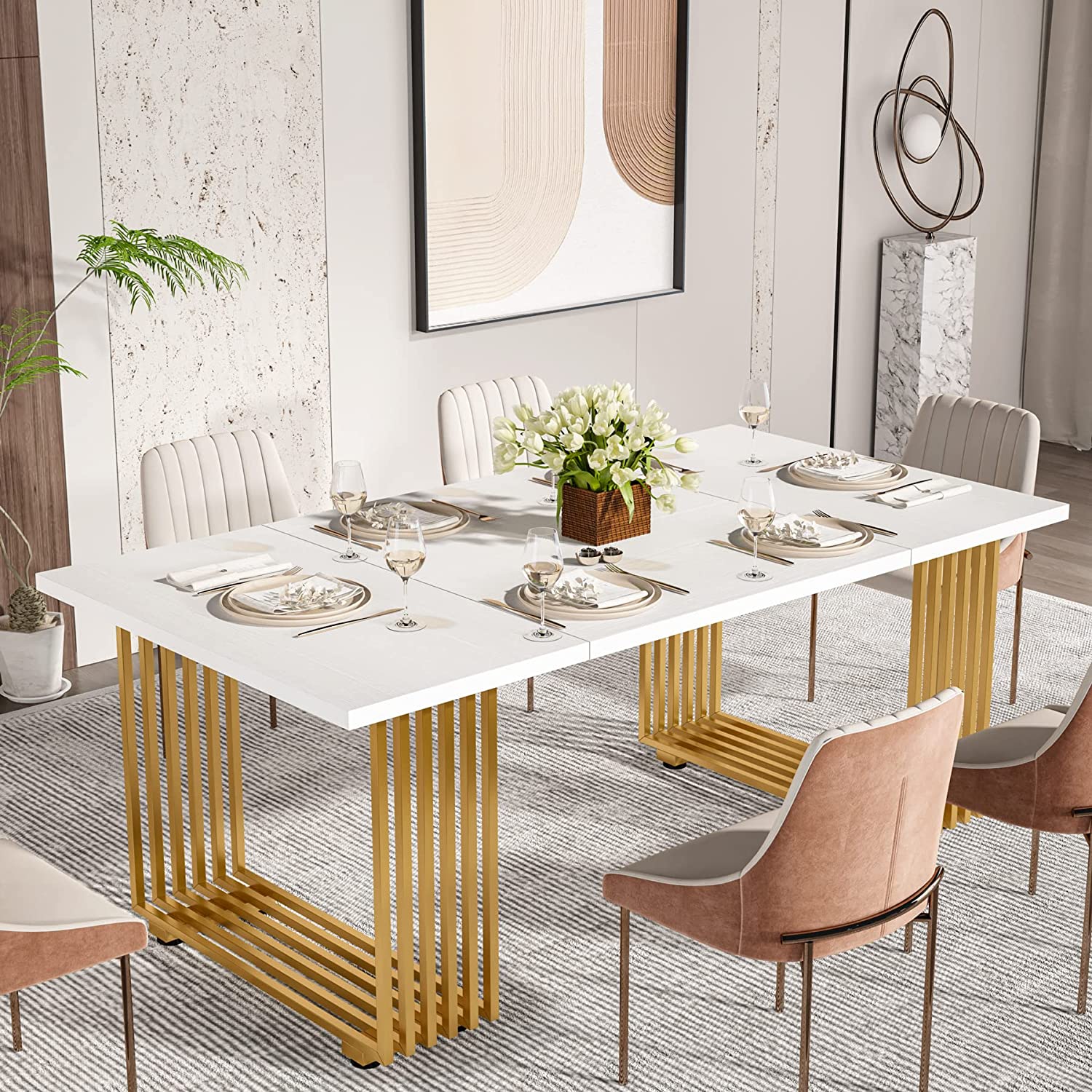 Modern Dining Table, 70.8 Inches Kitchen Table for 6-8 People