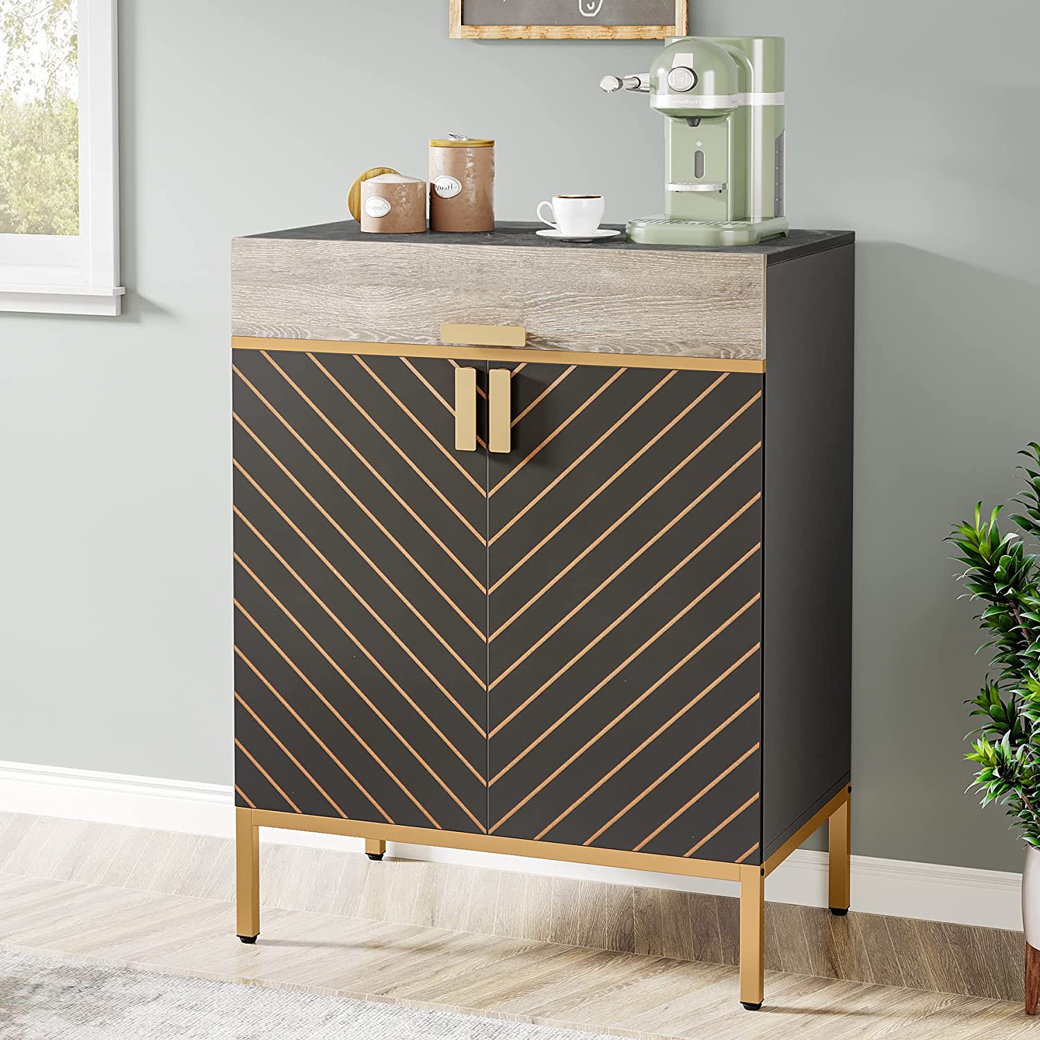 Modern Sideboard Buffet Kitchen Cabinet with Drawer & Removable Shelves