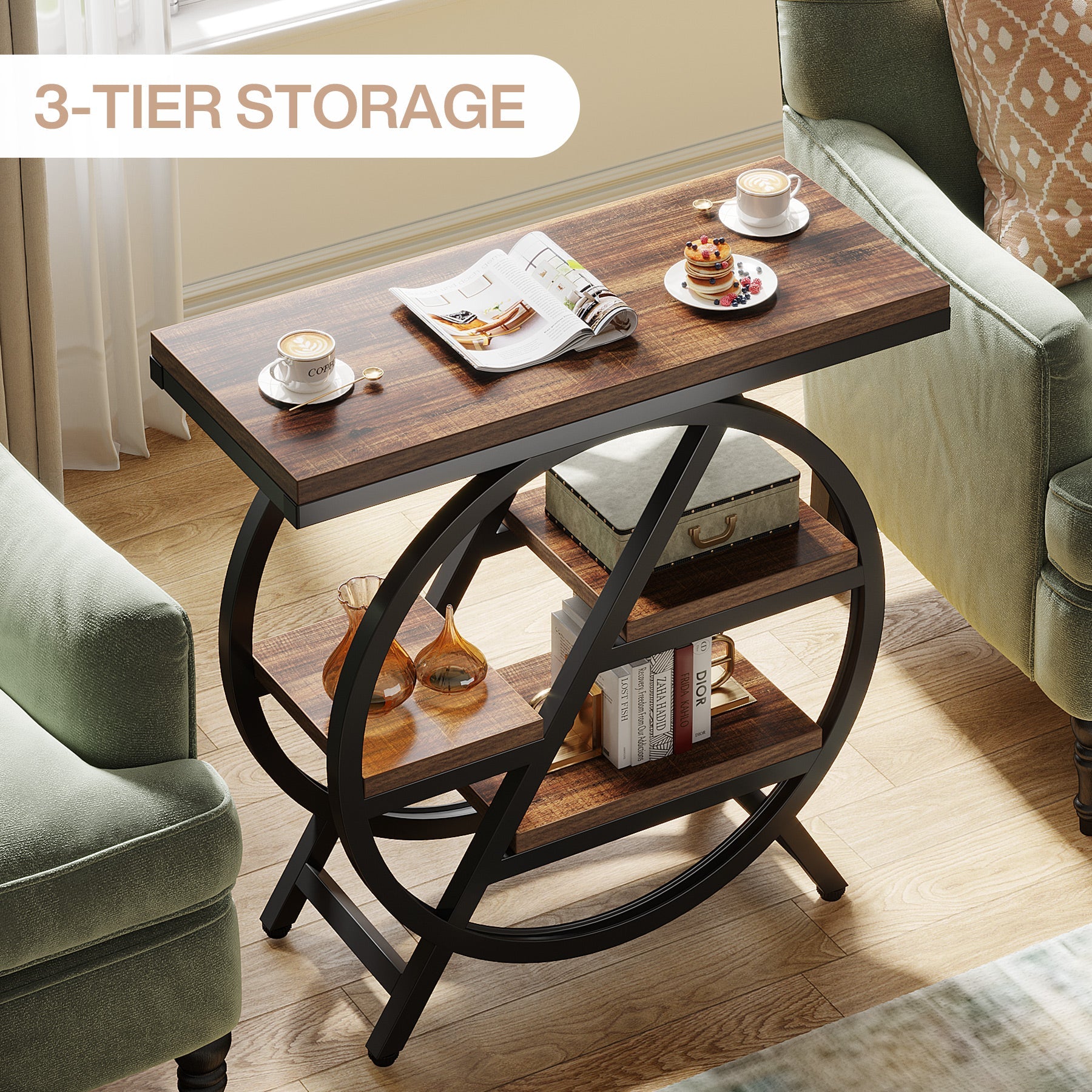 4-Tier End Table, Small Side Table Snack Table with Storage Shelves