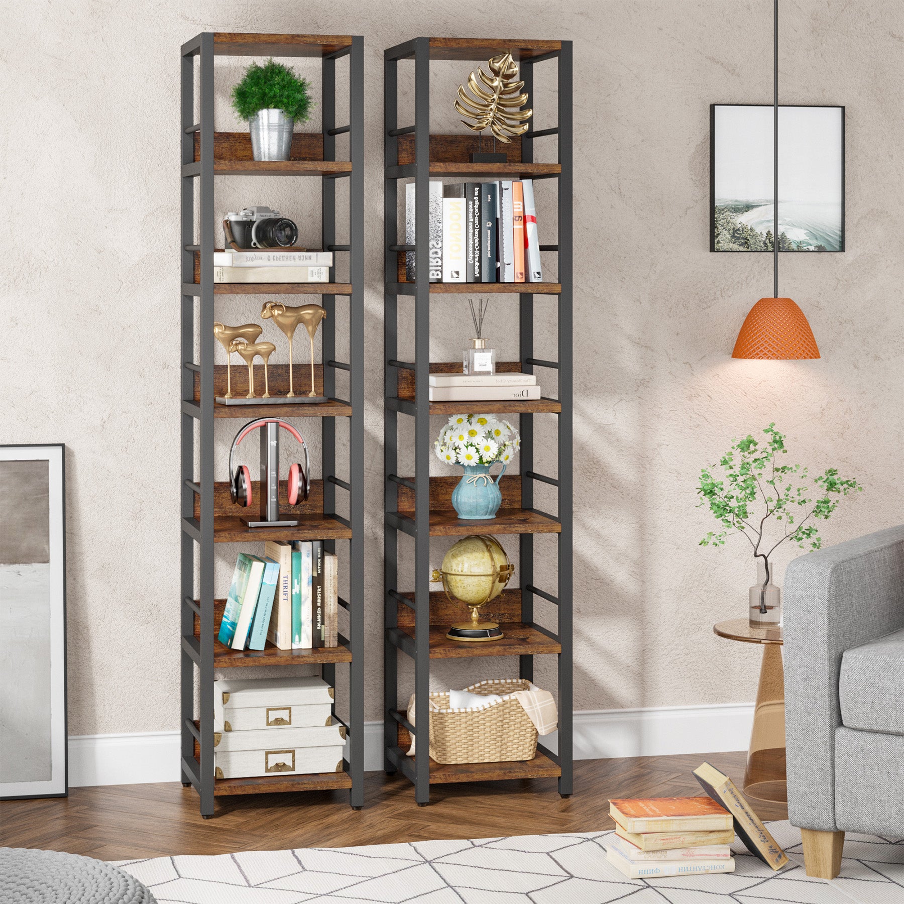 6-Tier Corner Shelf, Narrow Etagere  Bookshelf Storage Rack