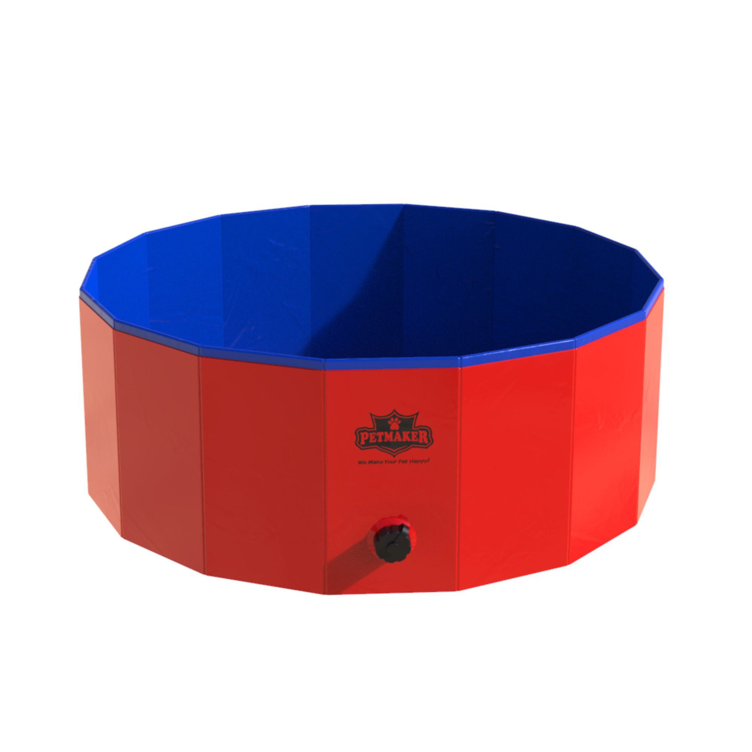 Dog Pool - Portable， Foldable 30.5-Inch Doggie Pool with Drain and Carry Bag - Pet Swimming Pool for Bathing or Play by PETMAKER (Red)