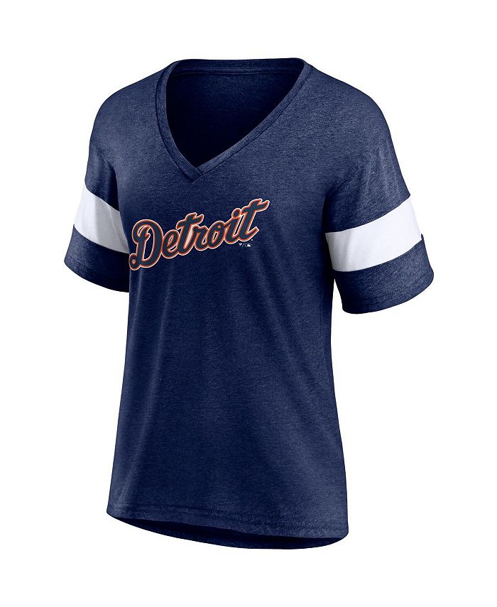 Women's Branded Heathered Navy Detroit Tigers Wordmark V-Neck Tri-Blend T-shirt