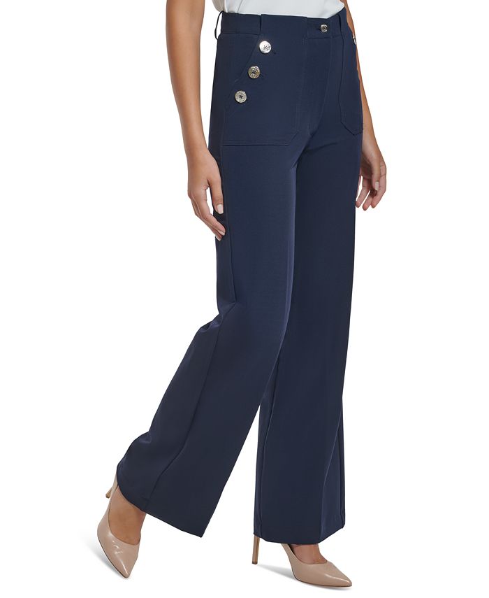 Women's Sailor-Button Wide-Leg Pants