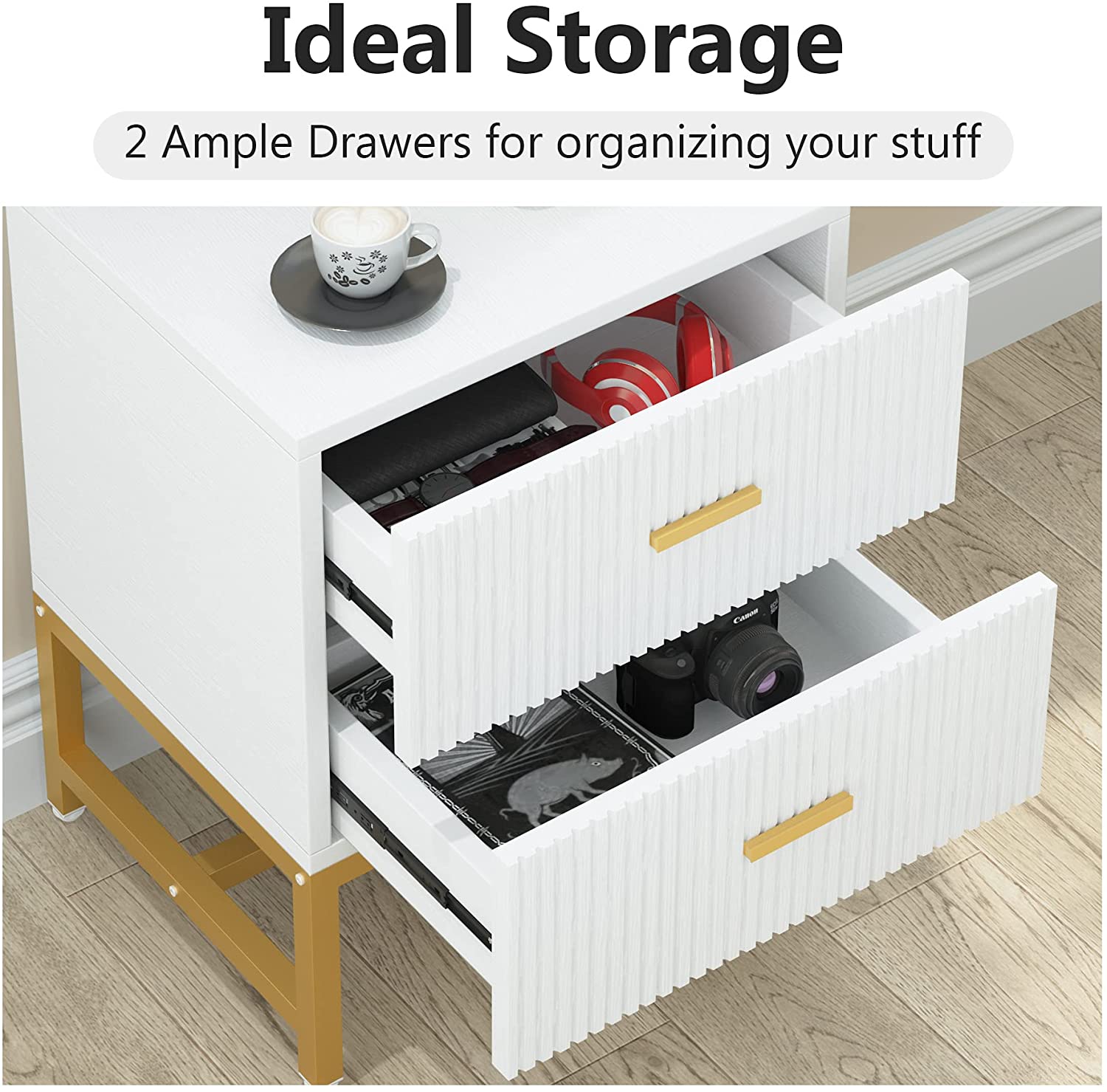 2-Drawer Nightstand, Modern Bedside End Table with Storage