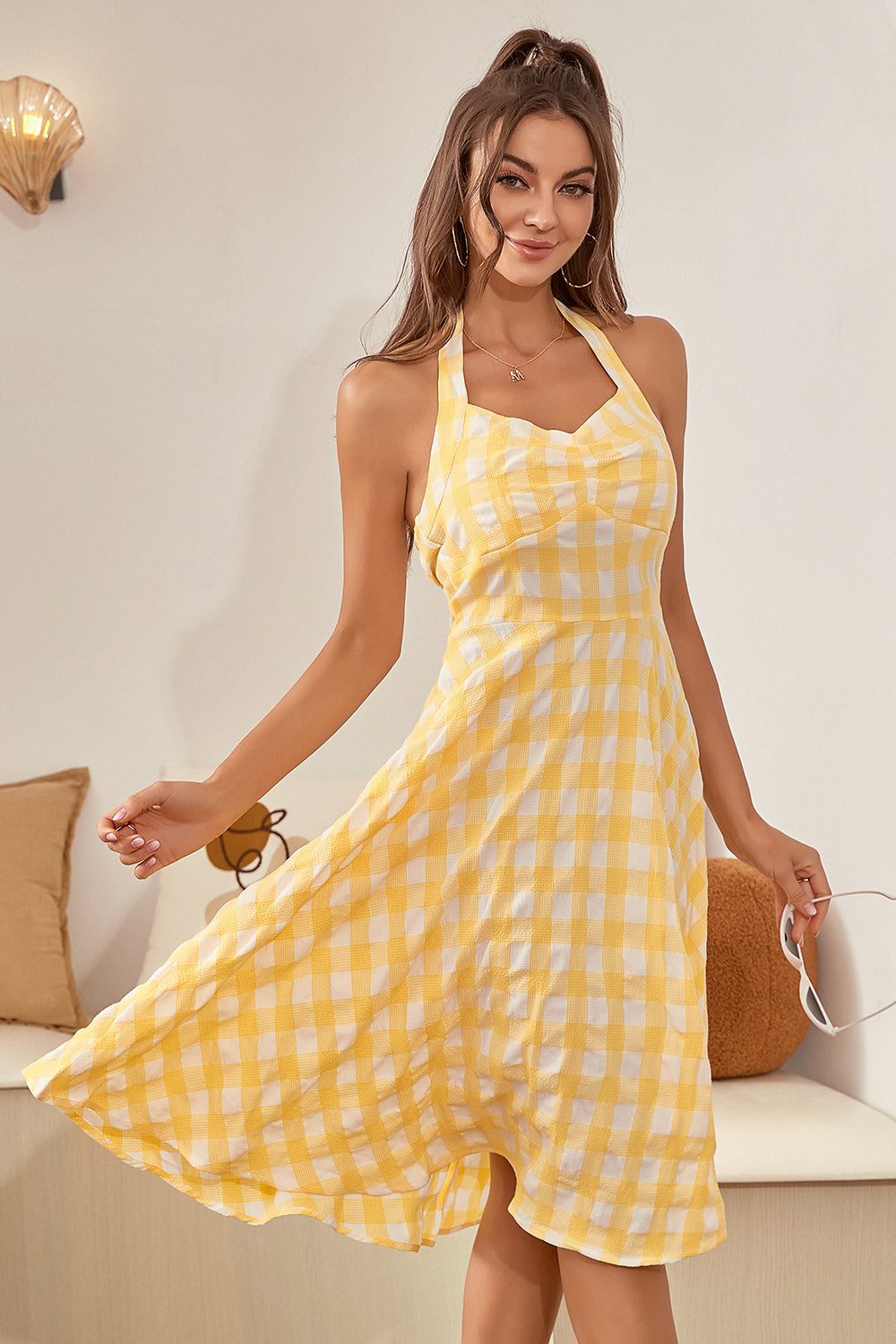 Yellow Plaid 1950s Pin Up Vintage Dress