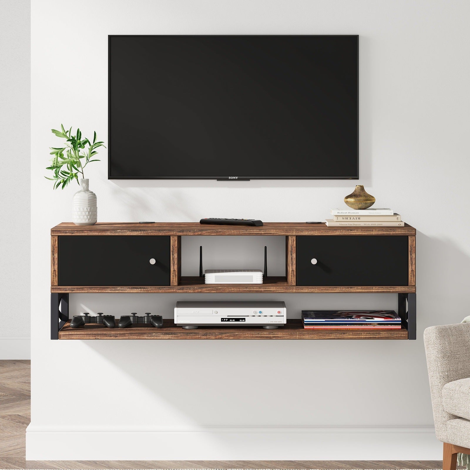 Floating TV Stand, 3-Tier Entertainment Center Media Console Shelf