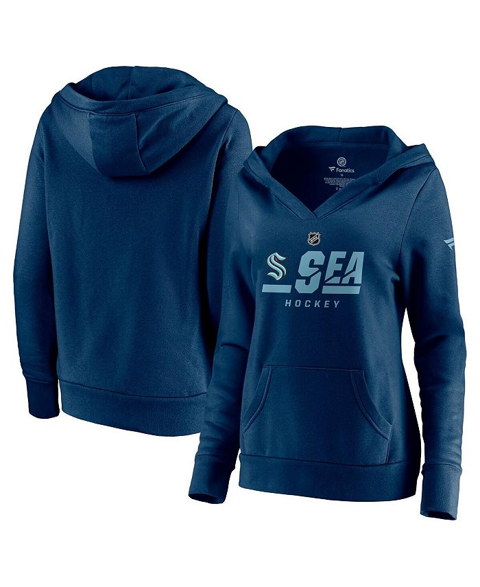 Women's Navy Seattle Kraken Authentic Pro Secondary Logo V-Neck Pullover Hoodie