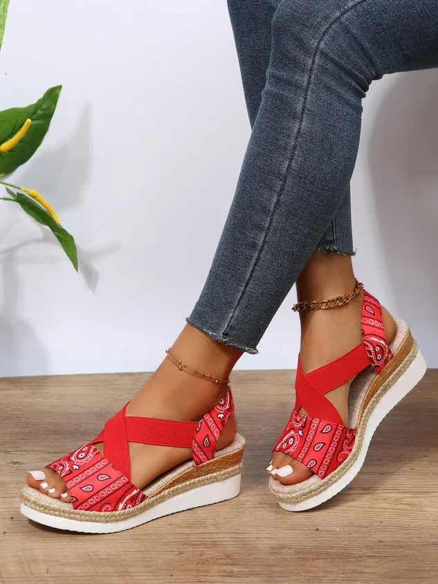 Resort Ethnic Woven Wedge Sandals