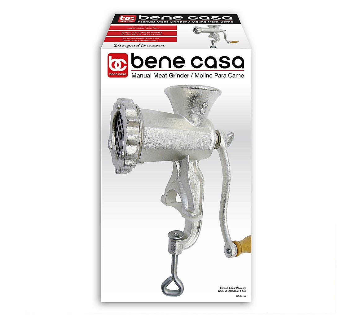 Bene Casa Cast Iron Manual Meat Grinder with Wo oden Handle