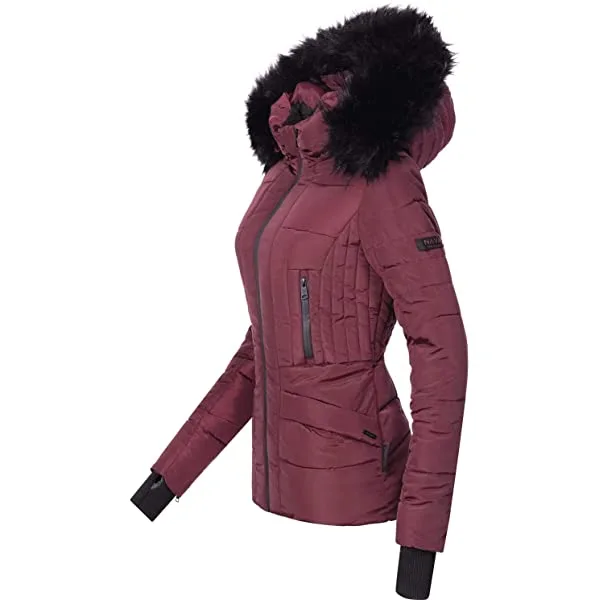 Ladies winter jacket with black faux fur hood