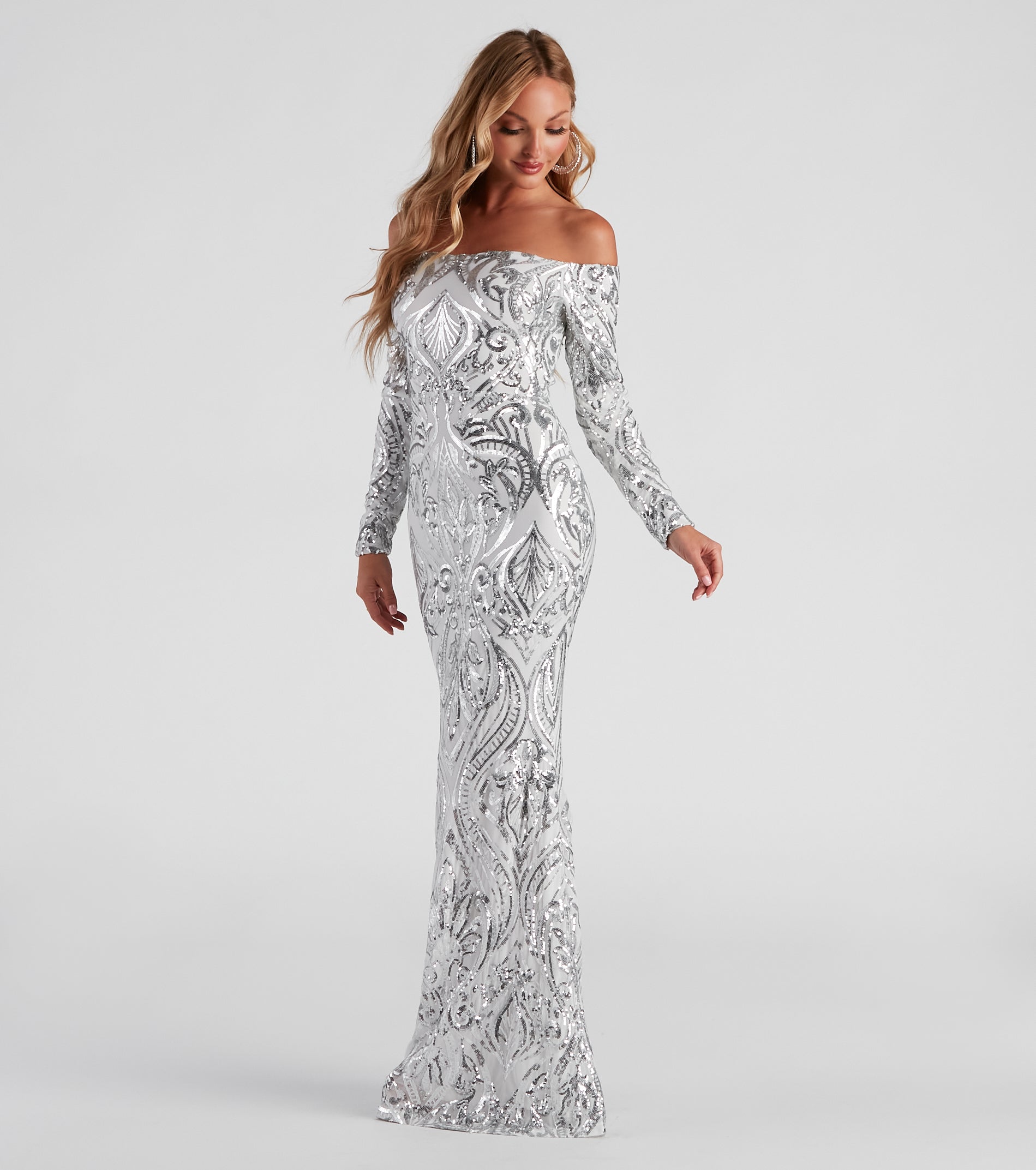 Ellaé Lisqué Shine Bright - Silver Sequins Dress ( Curve ), 3X / Silver