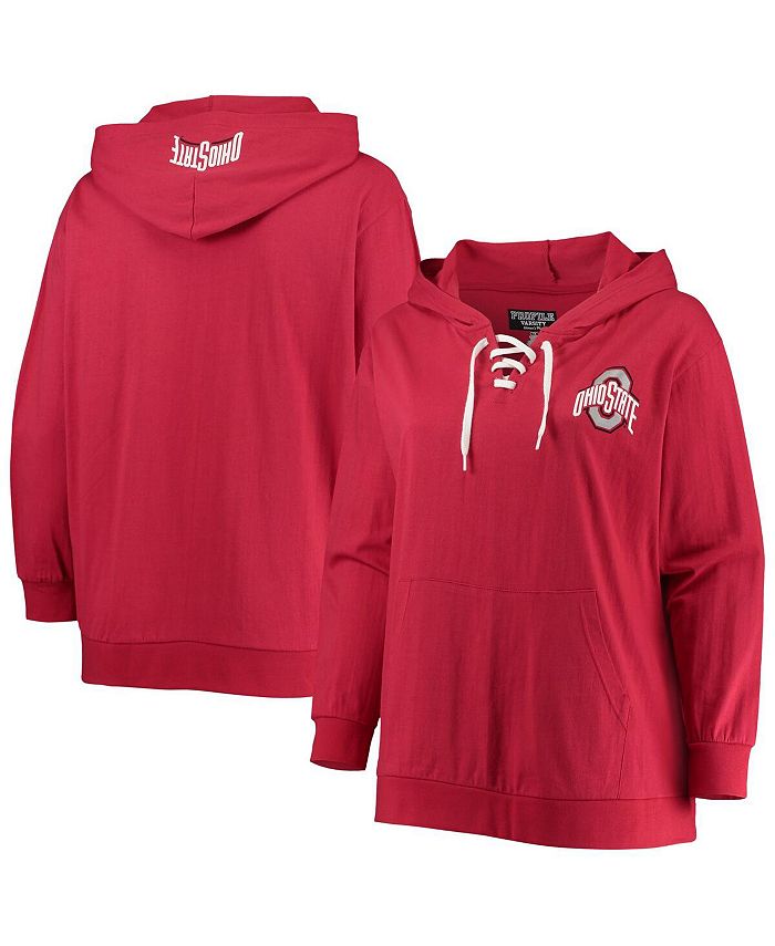 Women's Scarlet Ohio State Buckeyes Plus Size Wordmark Lace-Up Pullover Hoodie