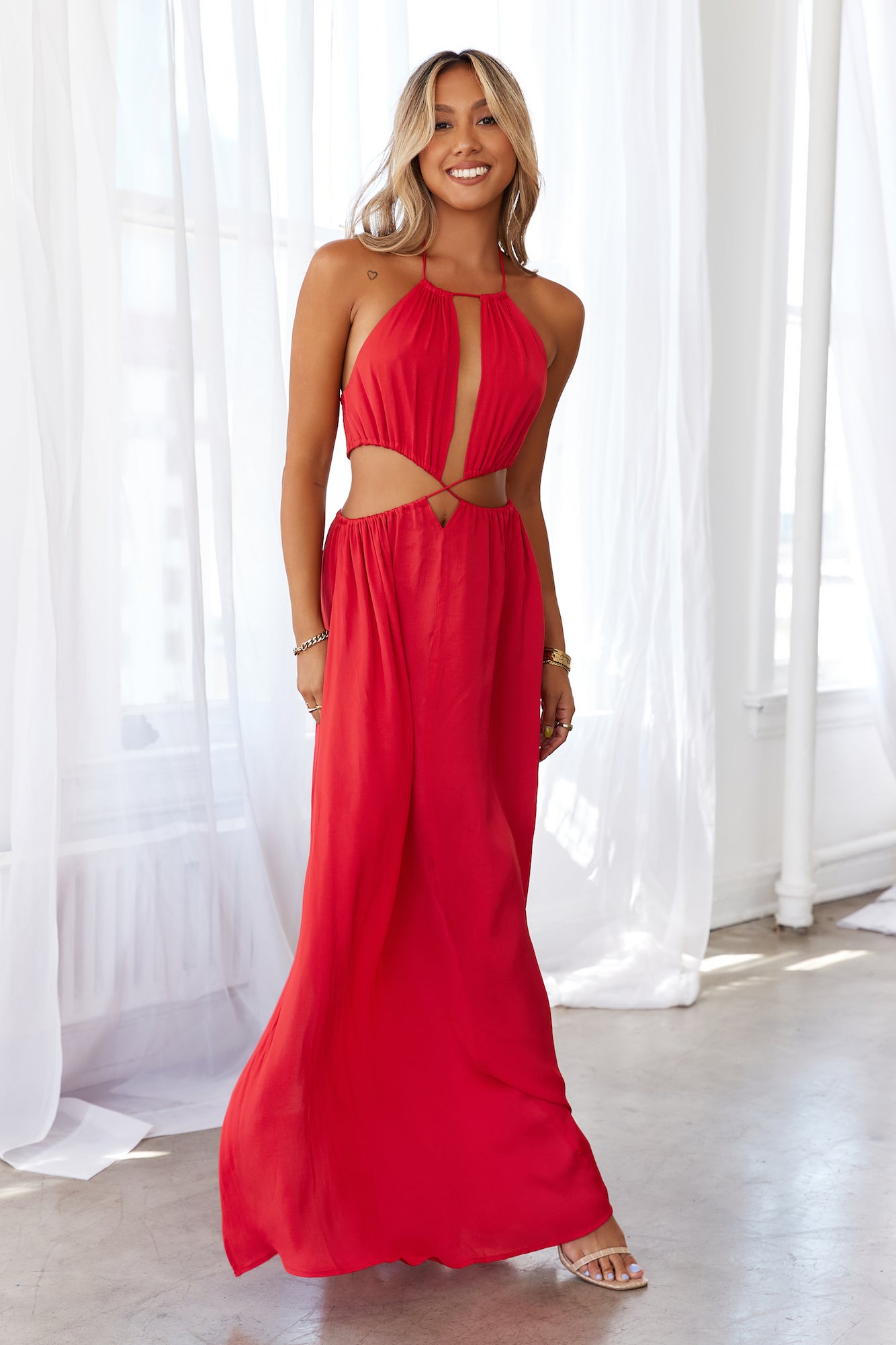 HELLO MOLLY Keep It Flowing Maxi Dress Red