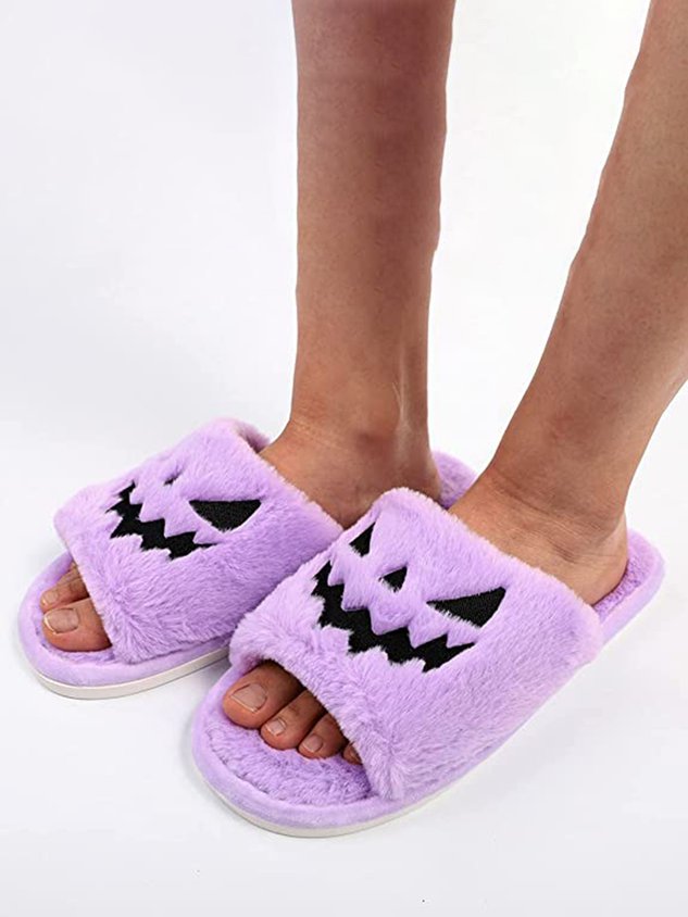 Casual Halloween Pumpkin Plush Slipper