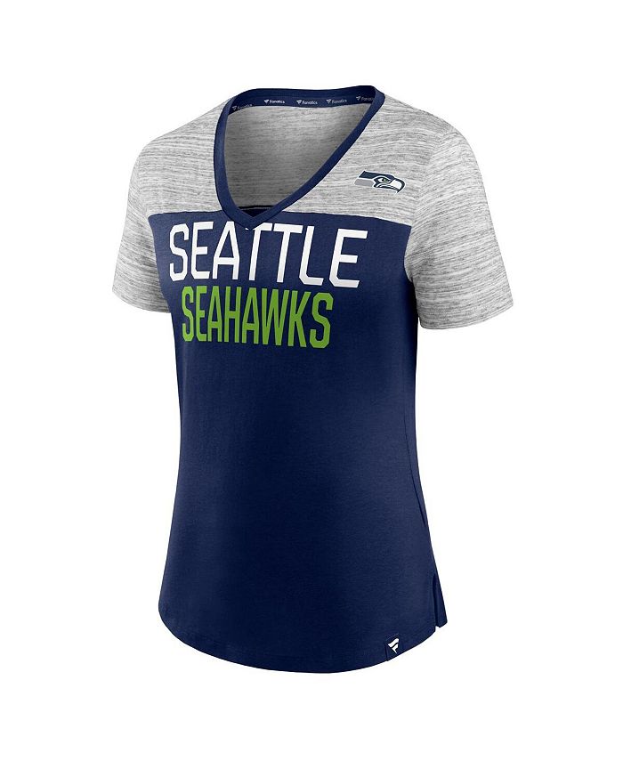 Women's Branded College Navy and Heathered Gray Seattle Seahawks Close Quarters V-Neck T-shirt