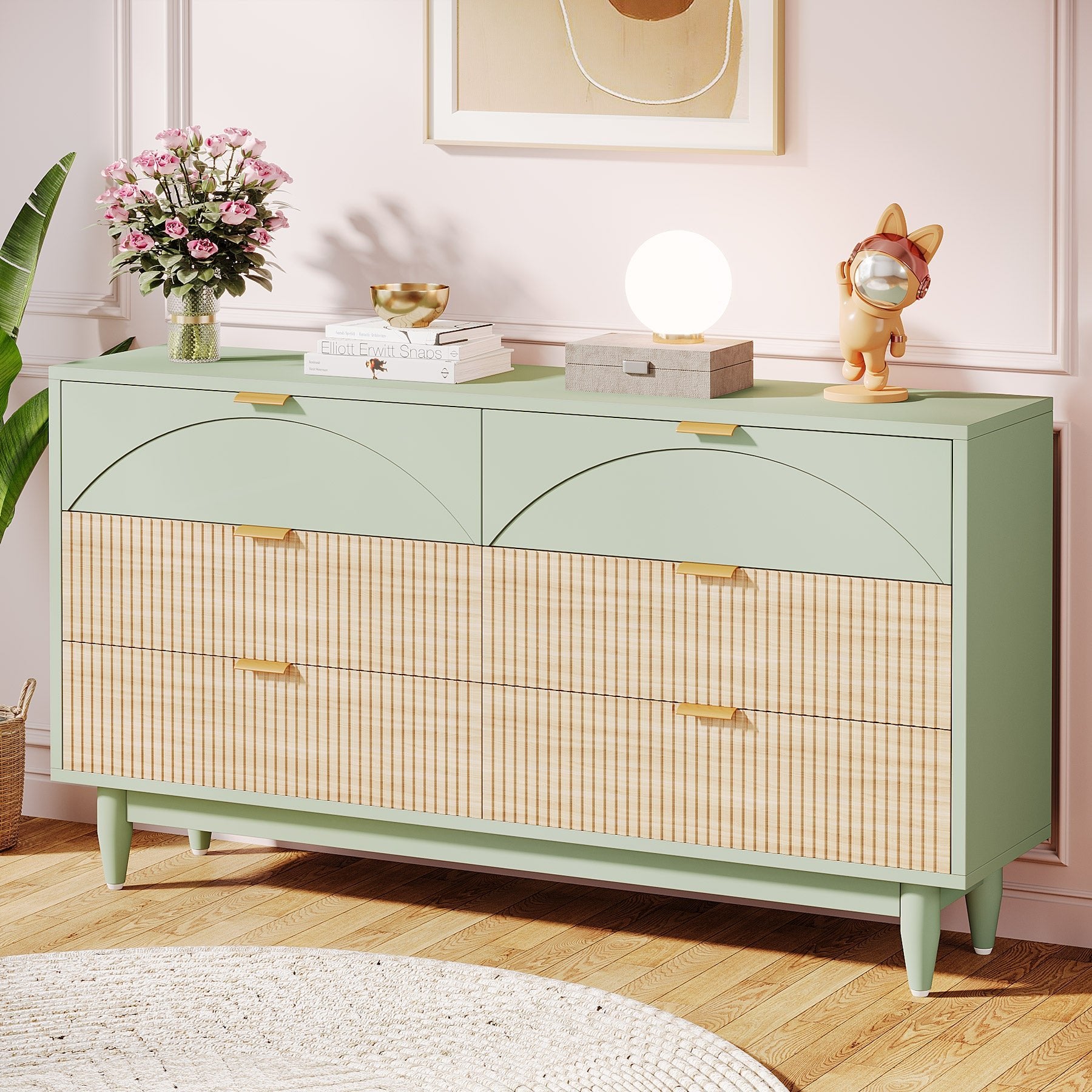 Modern 6-Drawer Dresser, 55 Inches Storage Chest of Drawers