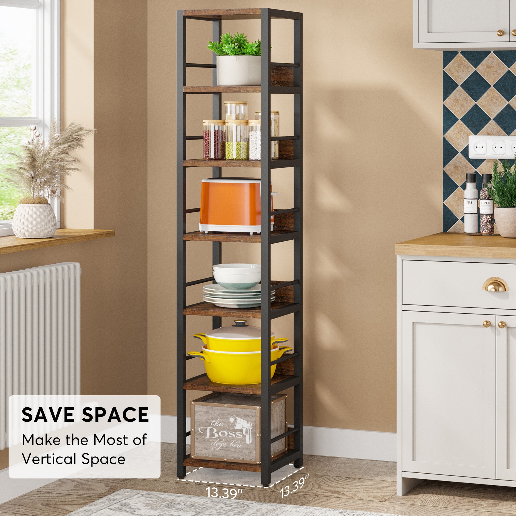 6-Tier Corner Shelf, Narrow Etagere  Bookshelf Storage Rack