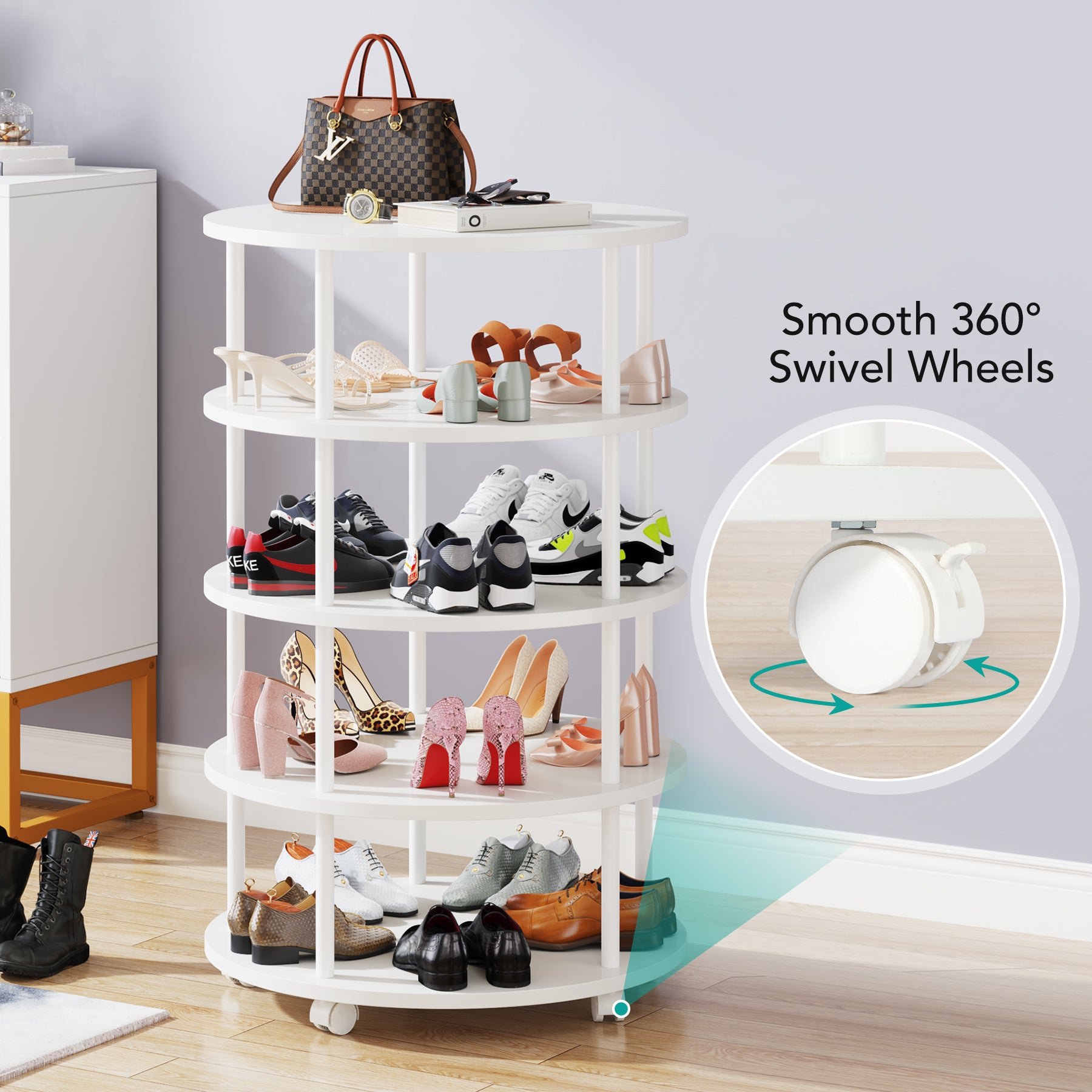 5-Tier Revolving Shoe Rack, 360° Rotating Shoe Storage Organizer