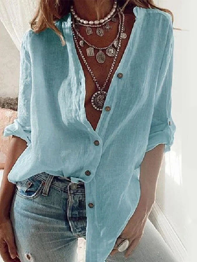 Solid Color Long Sleeve Loose Casual Shirt