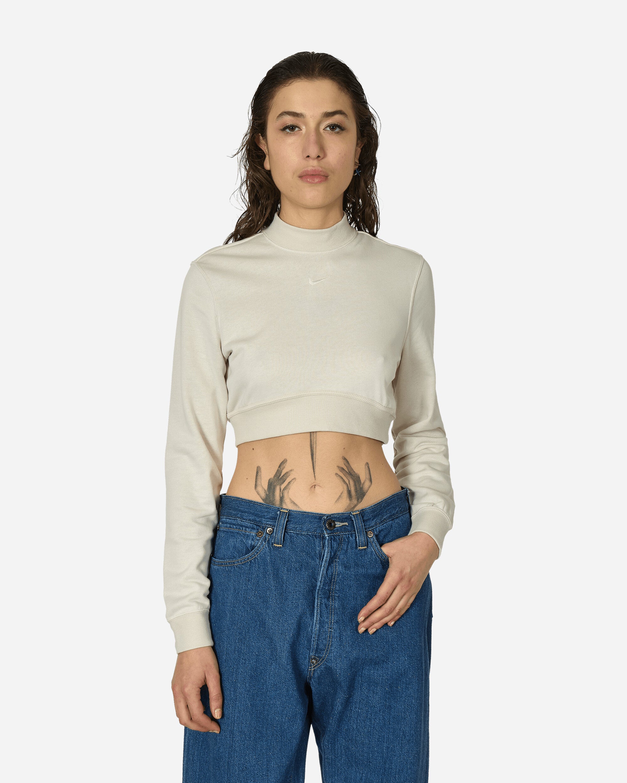 Crewneck Cropped French Terry Top Light Orewood Brown