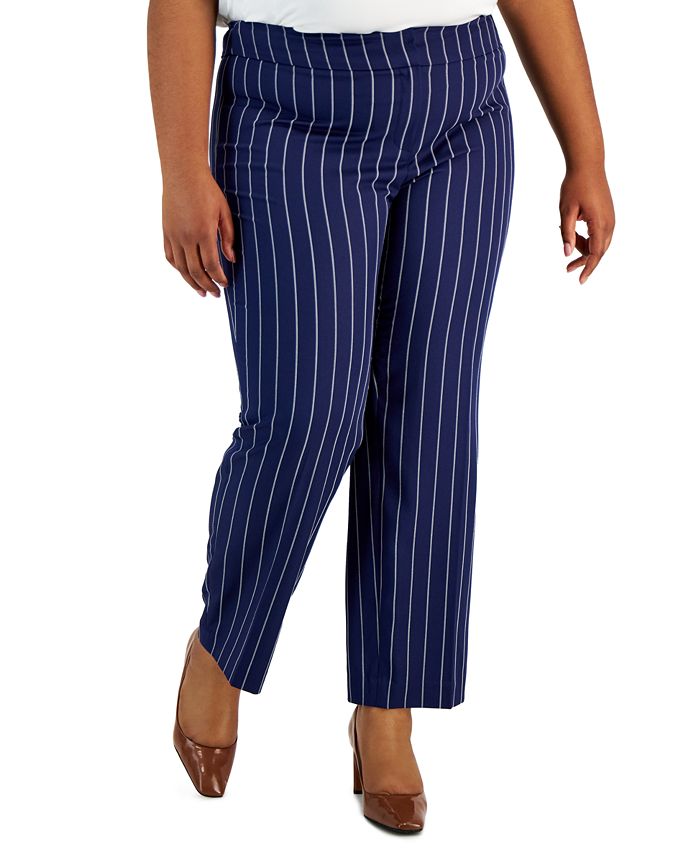 Plus Size Pinstriped Mid-Rise Straight-Leg Pants