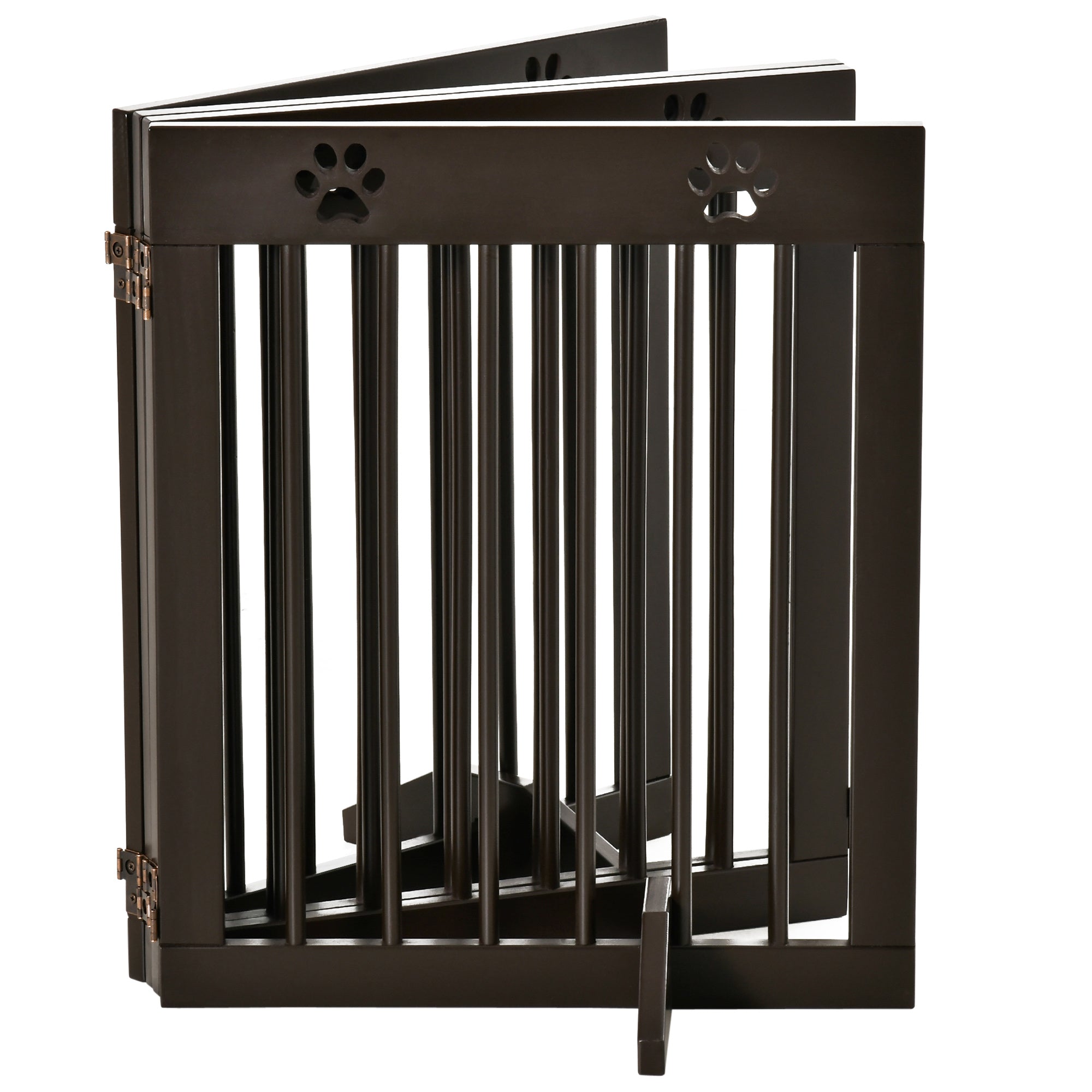 PawHut Freestanding Pet Gate， Wooden Dog Barrier， Folding Safety Fence with 4 Panel， Support Feet up to 80.25