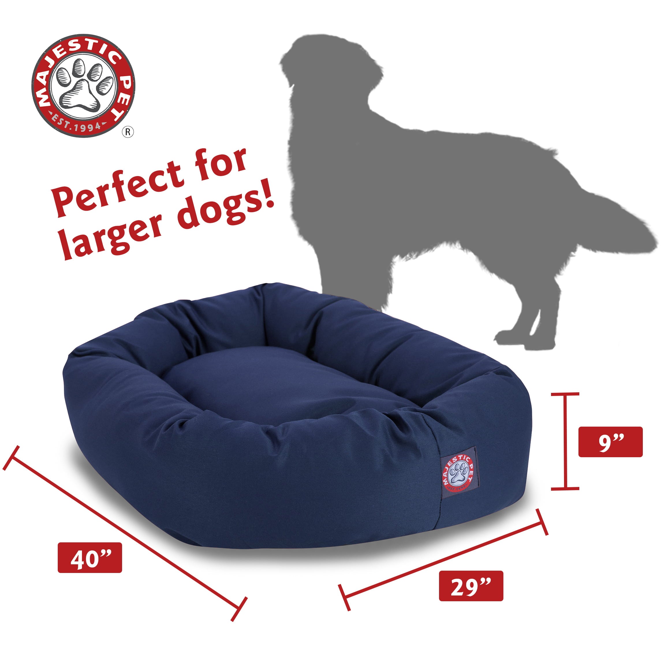 Majestic Pet | Poly/Cotton Bagel Pet Bed For Dogs， Blue， Large