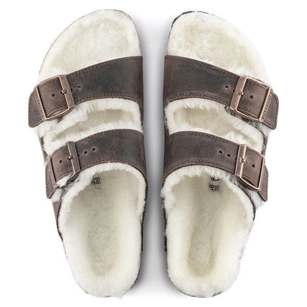 BIRKENSTOCK ARIZONA SHEARLING OILED LEATHER SLIDES_ WOMEN