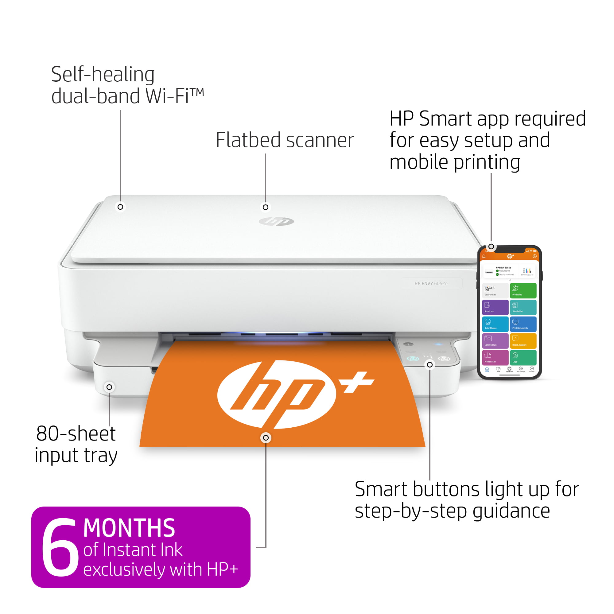 Hp Envy 6052e All In One Wireless Color Inkjet Printer With 6 Months I Lamps Plus 1967