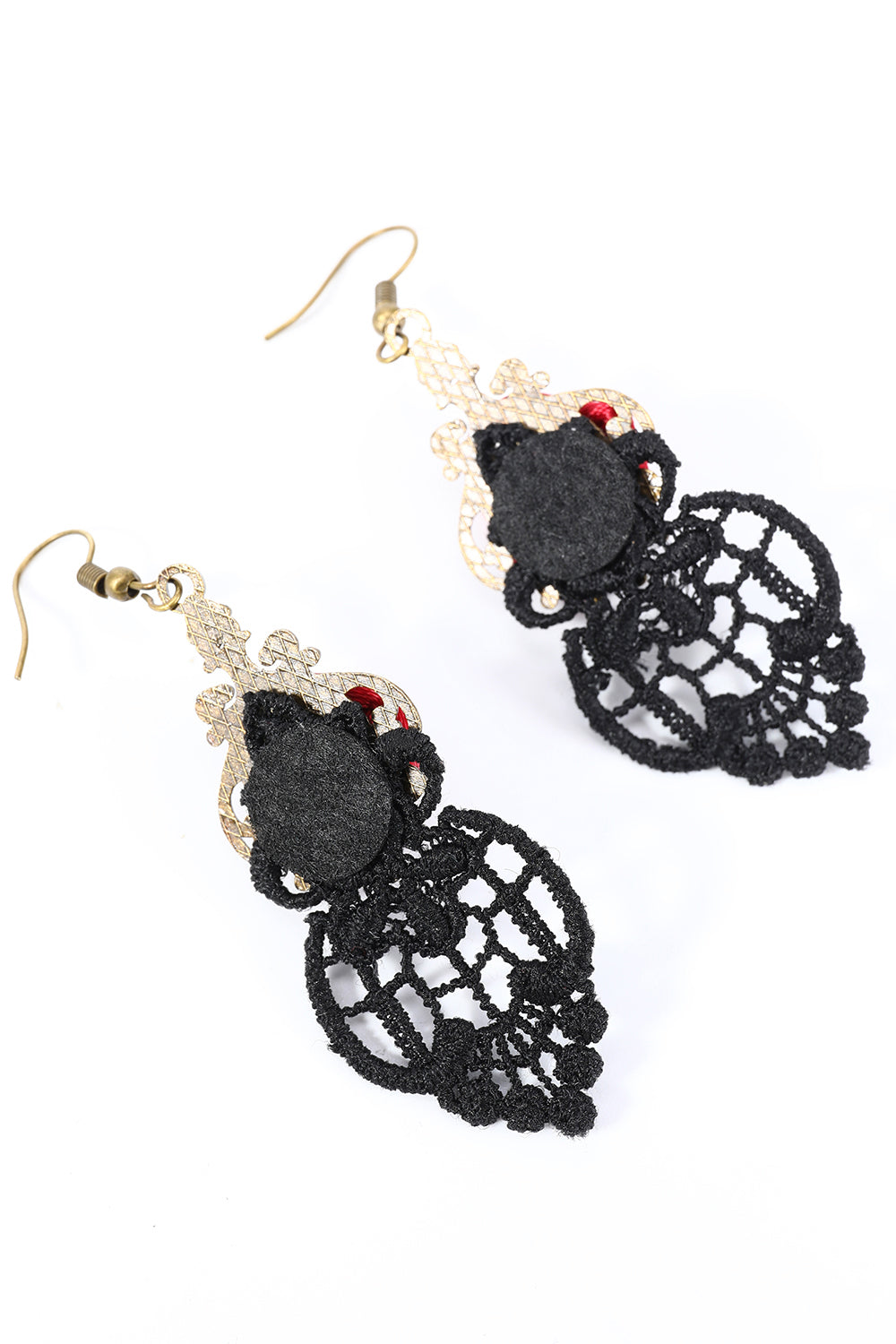 Red and Black Halloween Crochet Drop Earrings