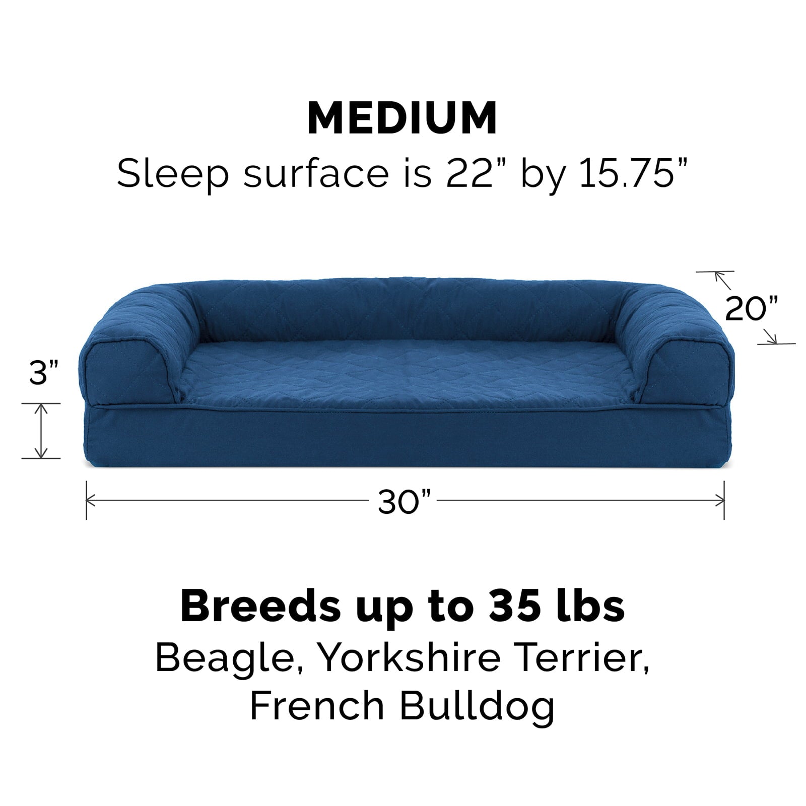 FurHaven | Orthopedic Quilted Sofa Pet Bed for Dogs and Cats， Navy， Medium