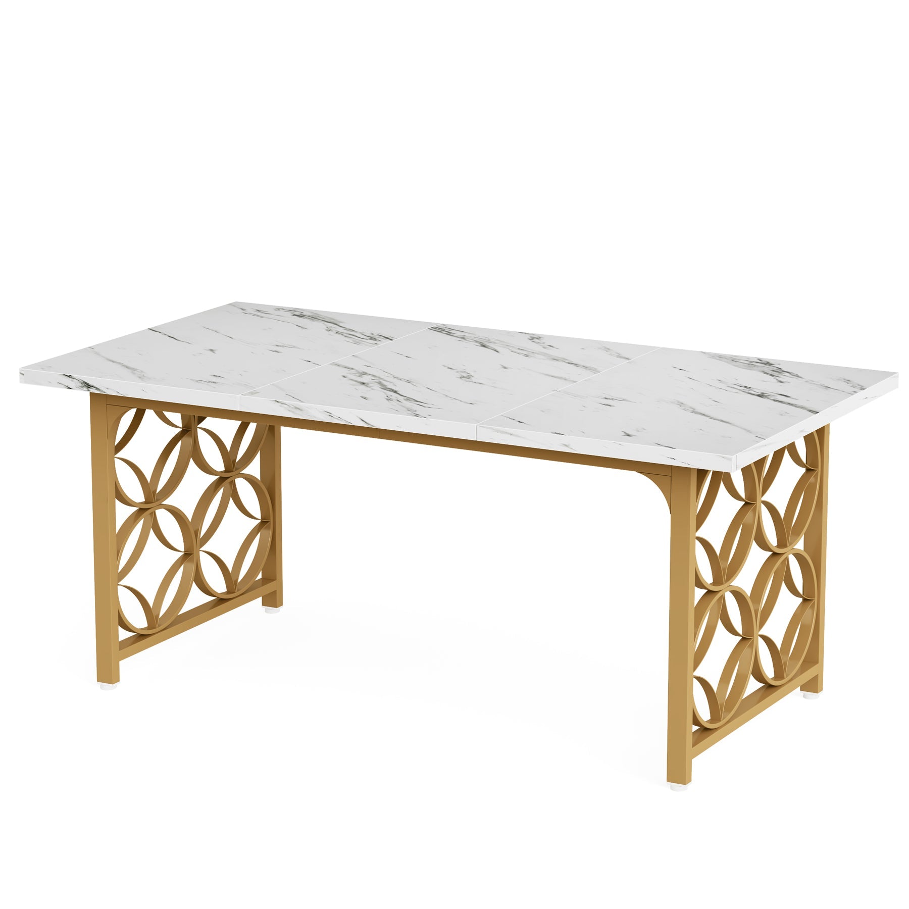 63-inch Dining Table, Modern Faux Marble Kitchen Table for 6 People