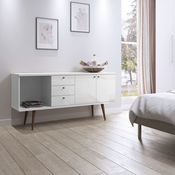 Utopia Wide Dresser in White Gloss and Maple Cream