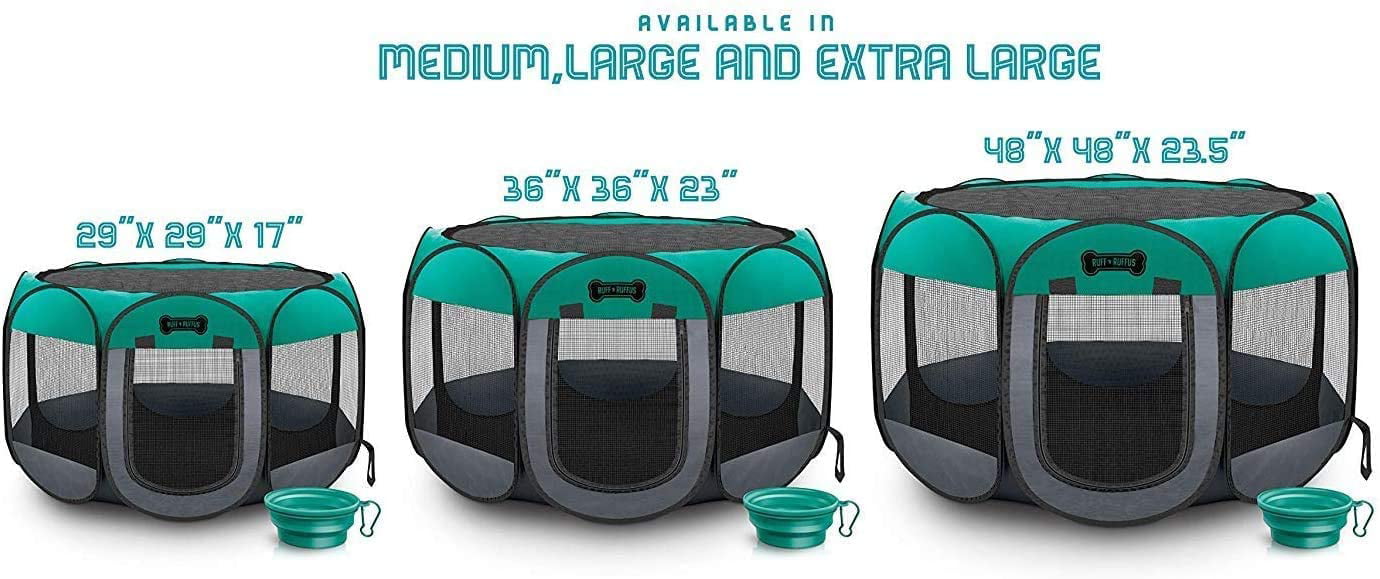 Ruff 'n Ruffus Porle Foldable Pet Playpen + Free Carrying Case + Free Travel Bowl | Available in 3 Sizes Indoor/Outdoor Water-Resistant Removable Shade Cover