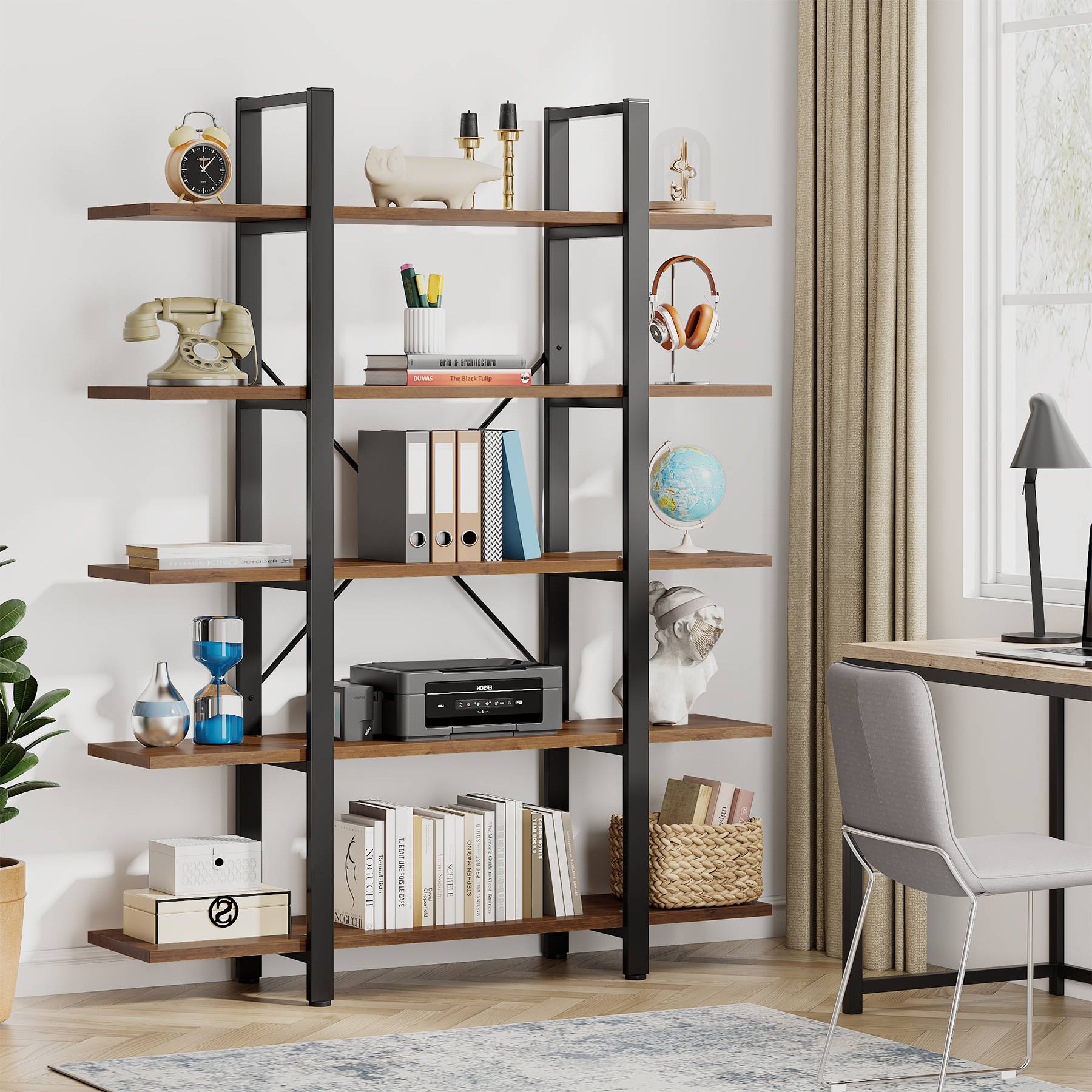 5-Tier Bookshelf, Open Etagere Bookcase Storage Display Rack