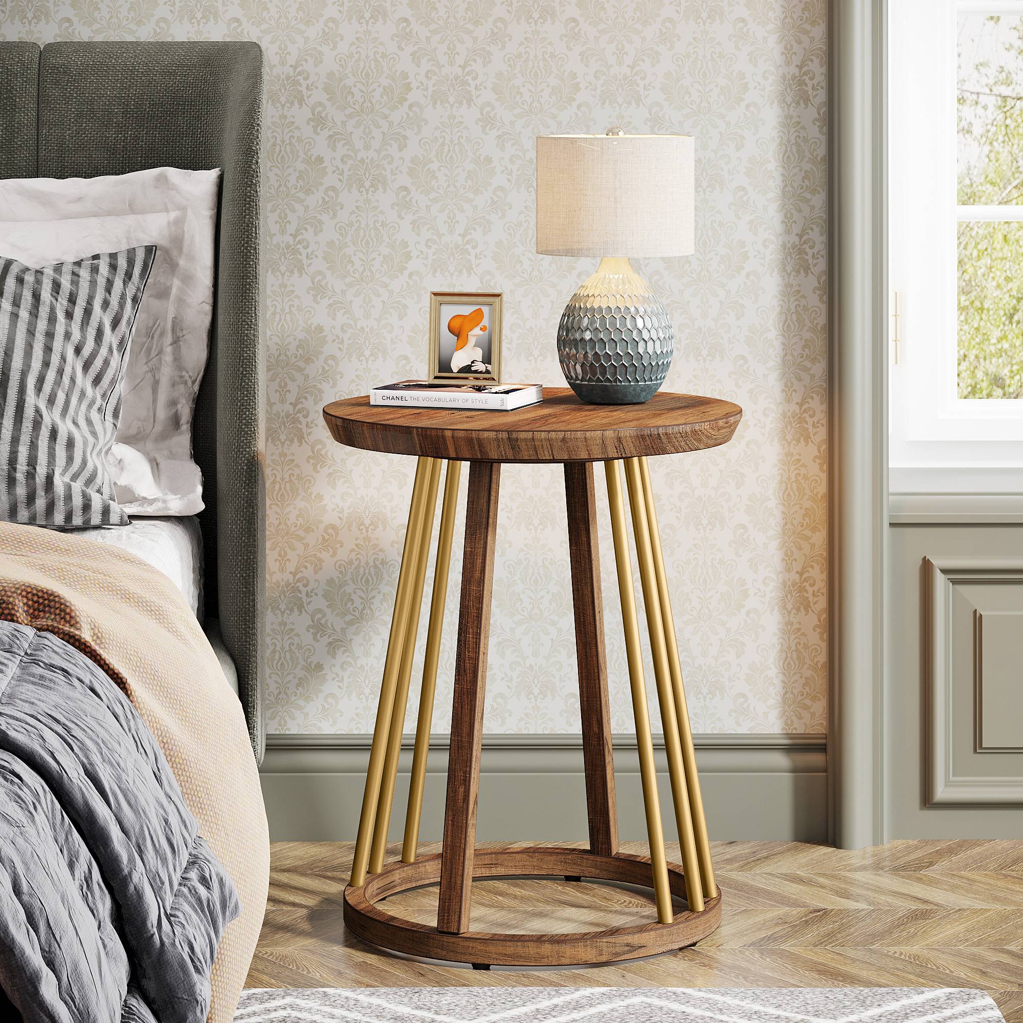 Round End Table, Modern Bedside Table Sofa Side Table for Couch