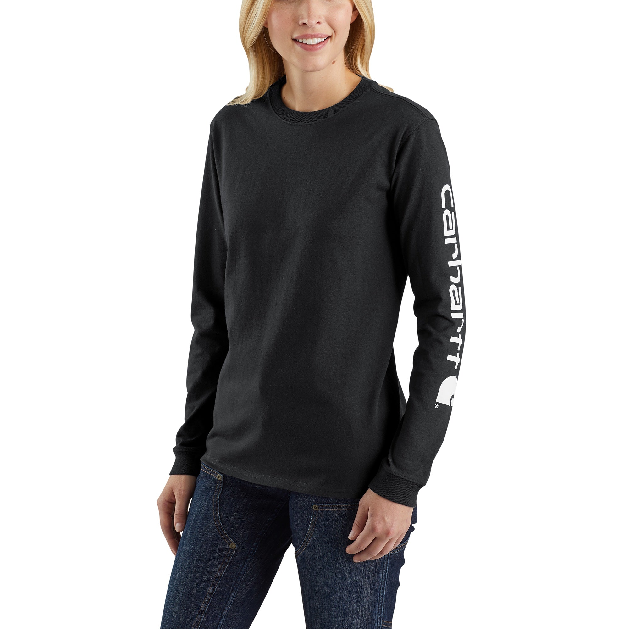 Carhartt Women's Heavyweight Long Sleeve Logo T-Shirt_Black