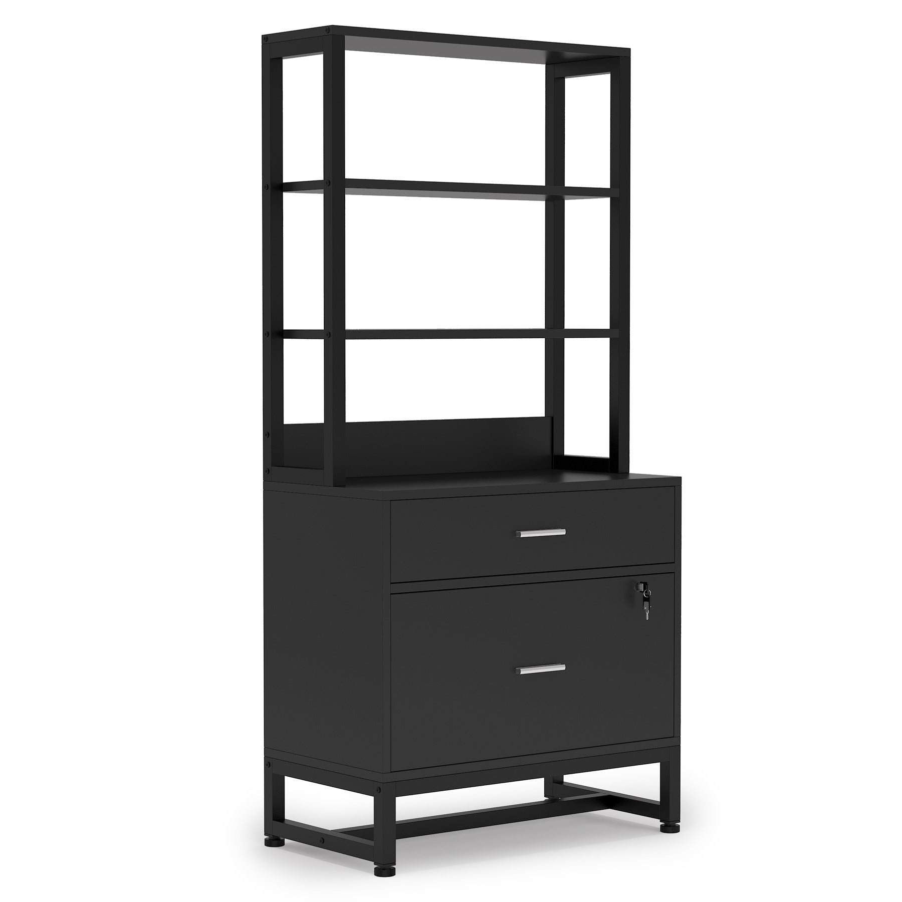 2-Drawer File Cabinet, Vertical Filing Cabinet with Lock & Bookshelf