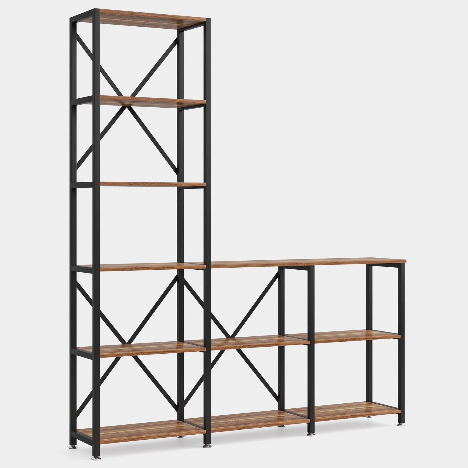 9-Shelf Bookshelf, Industrial Ladder Corner Etagere Bookcase