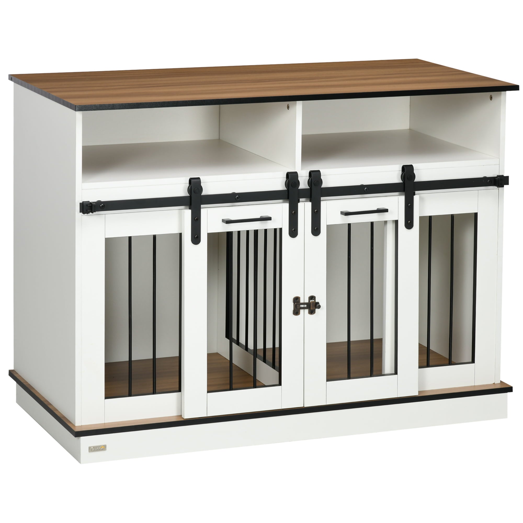 PawHut Dog Crate Furniture for Large Dogs， Double Dog Kennel for Small Dogs with Shelves， Sliding Doors， 47